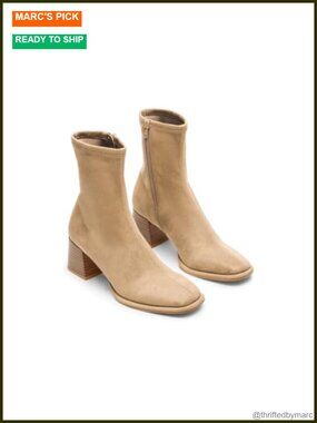 Womens Ankle Boots Square Toe Chunky Heel Zip Up Faux Suede Booties